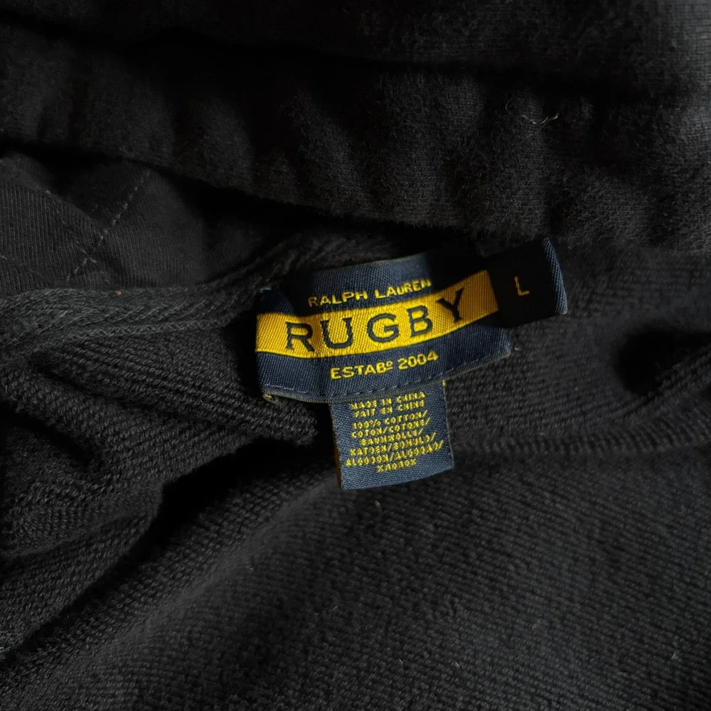 Rugby Ralph Lauren Navy Yellow Chevron Zip Hoodie Size L Vintage 2004 - Picture 7 of 7